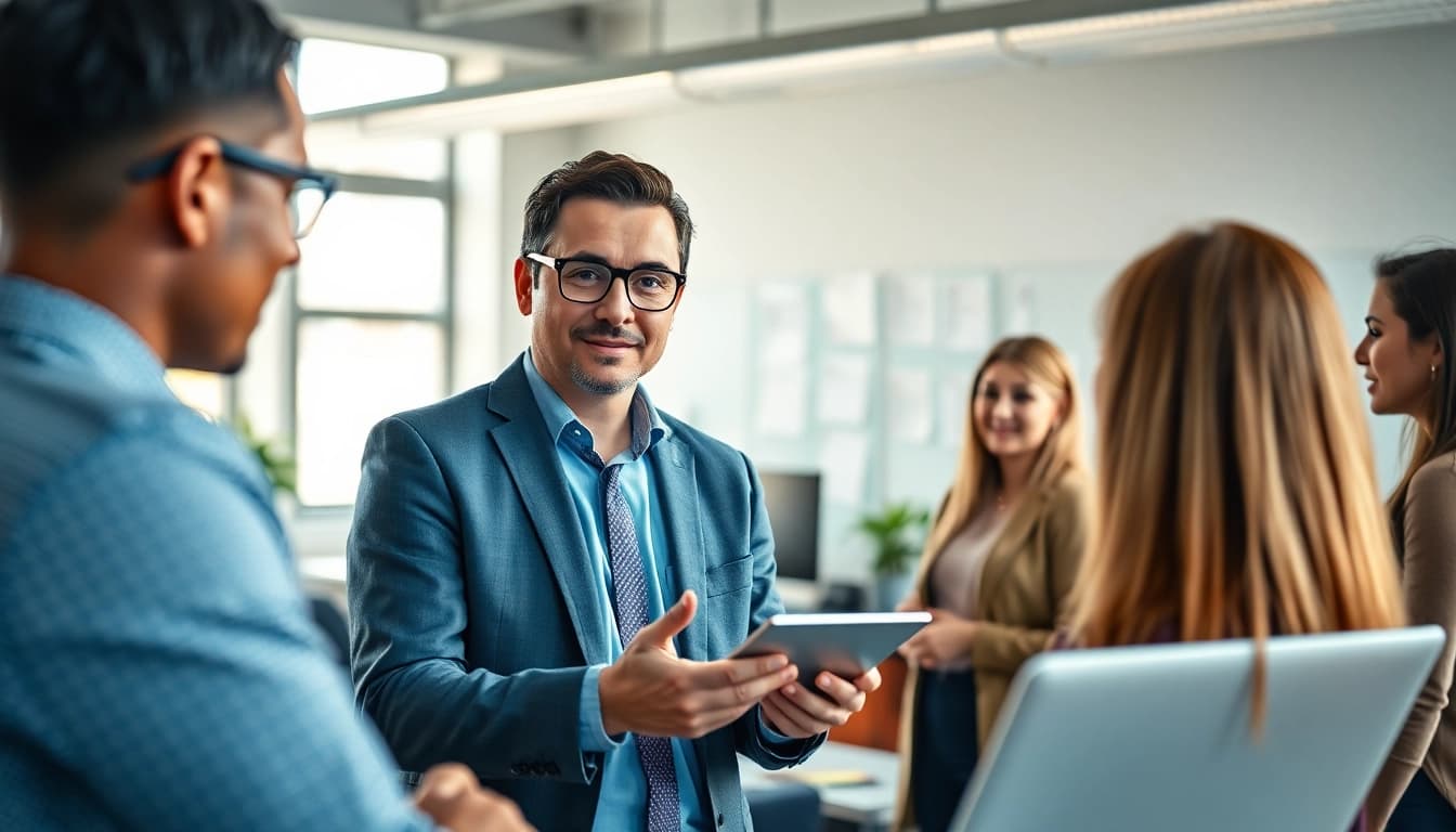 Headhunter IT im Gespräch mit einem motivierten Team von Personalvermittlern.