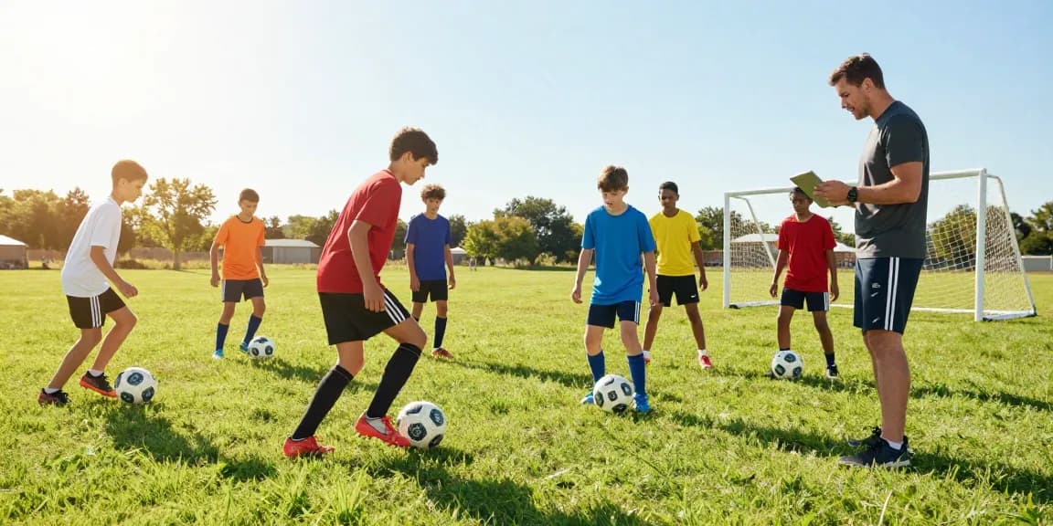 Das Bild zeigt junge Spieler beim Fußballbedarf kaufen und Training mit hochwertigen Fußbällen.