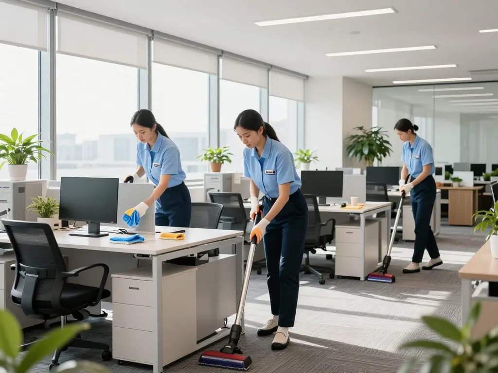 Professionelles Reinigungsteam führt Gebäudereinigung für Unternehmen in Münster durch und verbessert Büroräume mit Liebe zum Detail.