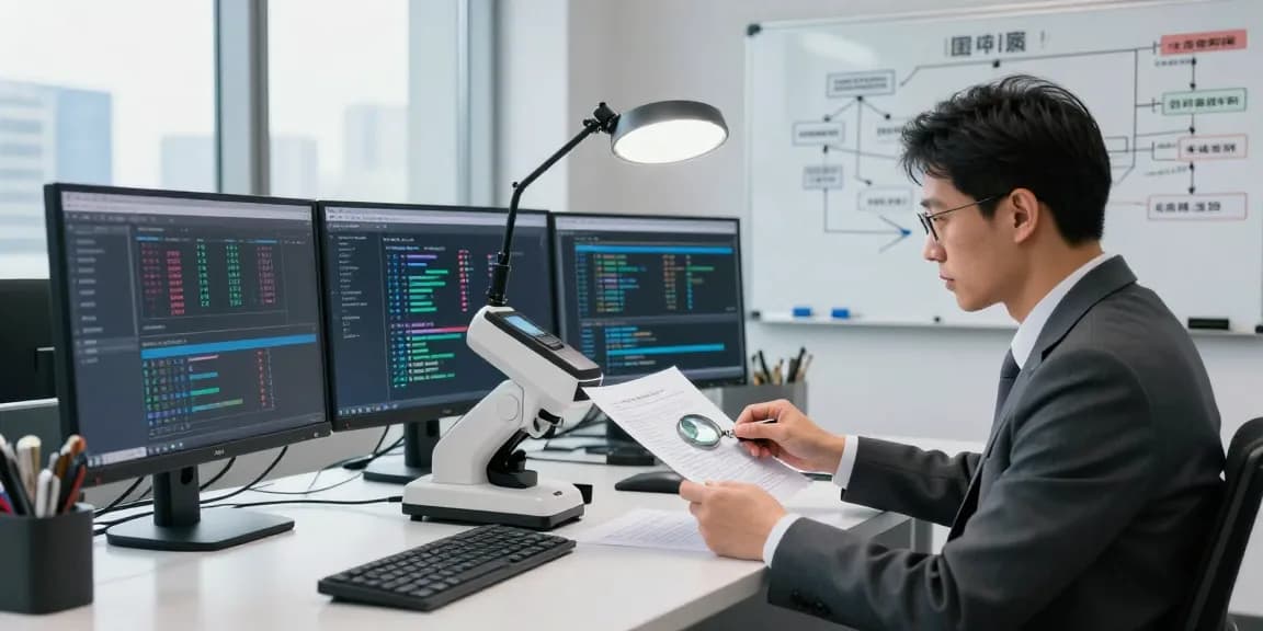 Document fraud detection analysis in a high-tech office environment with AI tools and forensic analysis.
