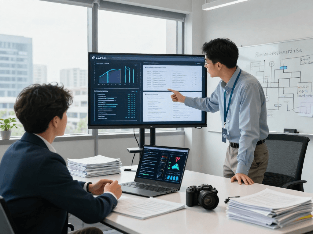 Daten- und IT-Sicherheit Dienstleistung with expert analysis and client consultation in a modern office.