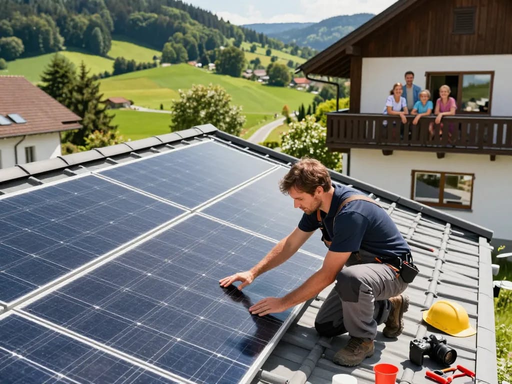 Photovoltaik Bayern Installation auf einem Dach in Bayern zur Förderung der Nachhaltigkeit.