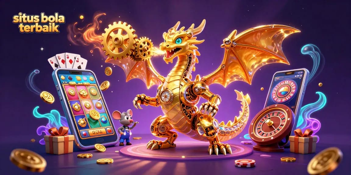 Experience the thrilling action on situs bola terbaik with golden coins erupting from a smartphone.