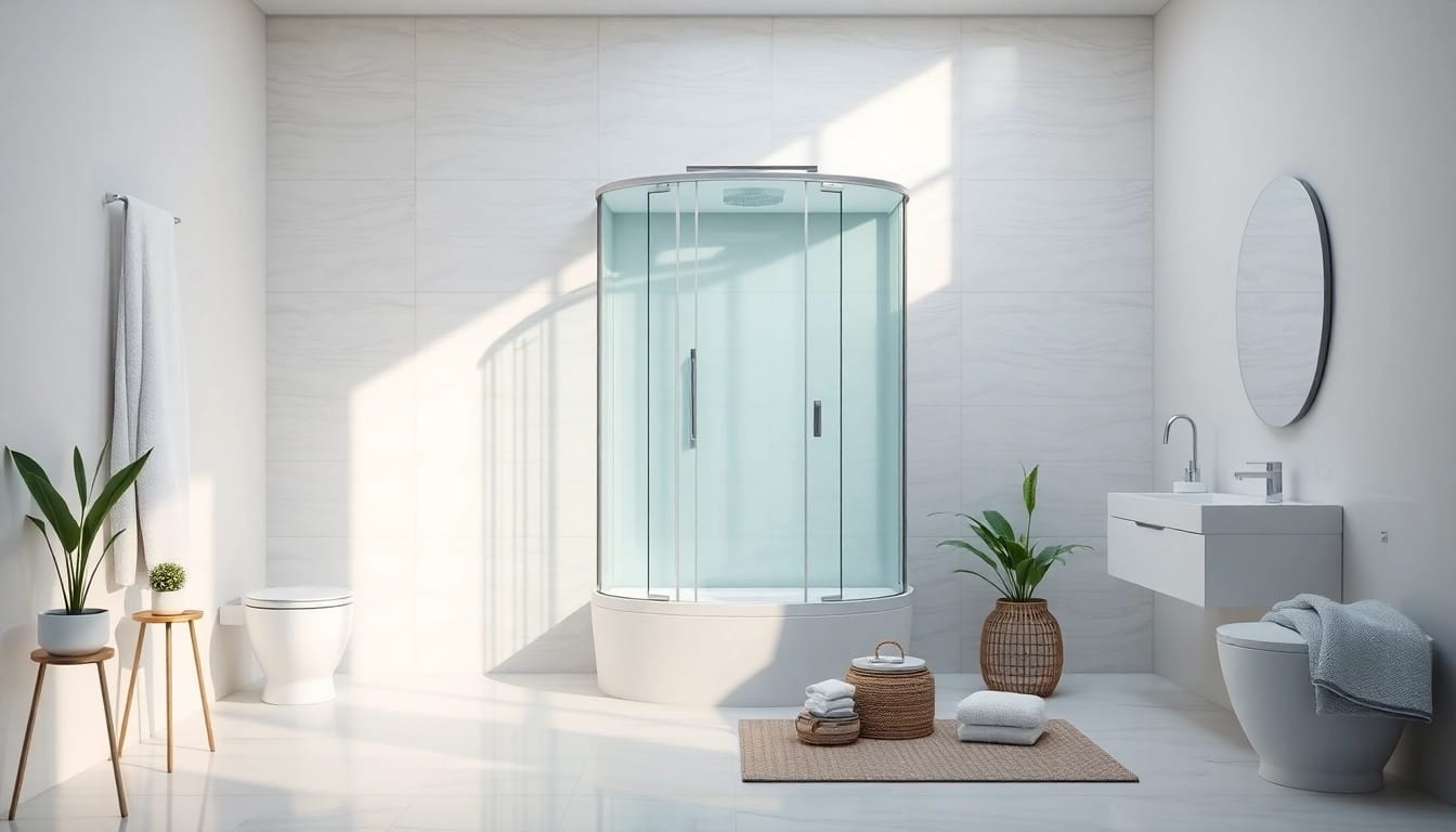 Ein eleganter dusche 100x100 in einem modernen Badezimmer mit minimalistischer Gestaltung.