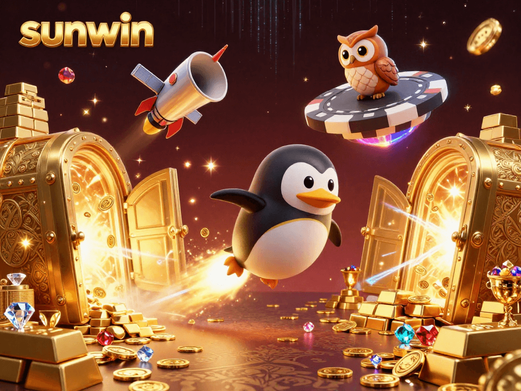 Join the adventure with sunwin, as the golden penguin and casino elements explode with excitement!