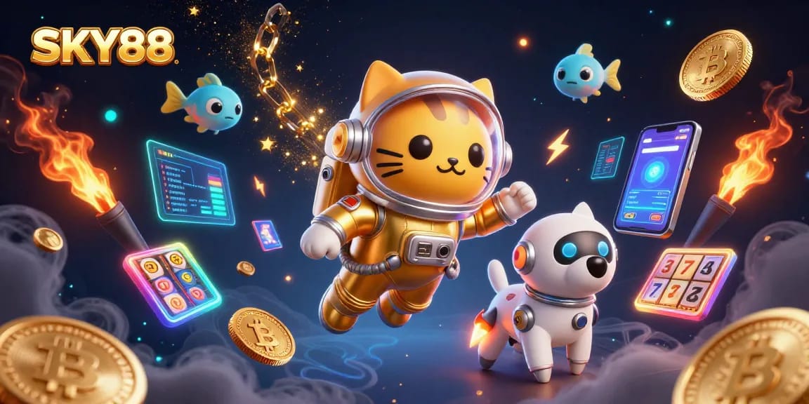 Win big with SKY88 at the slots amidst a vibrant cosmic backdrop.