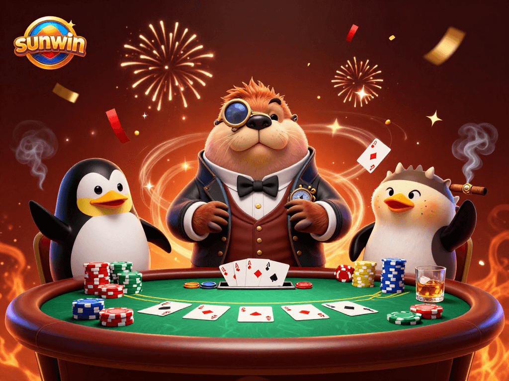 Players enjoy a high-stakes game at the sunwin poker table with vibrant underwater elements.