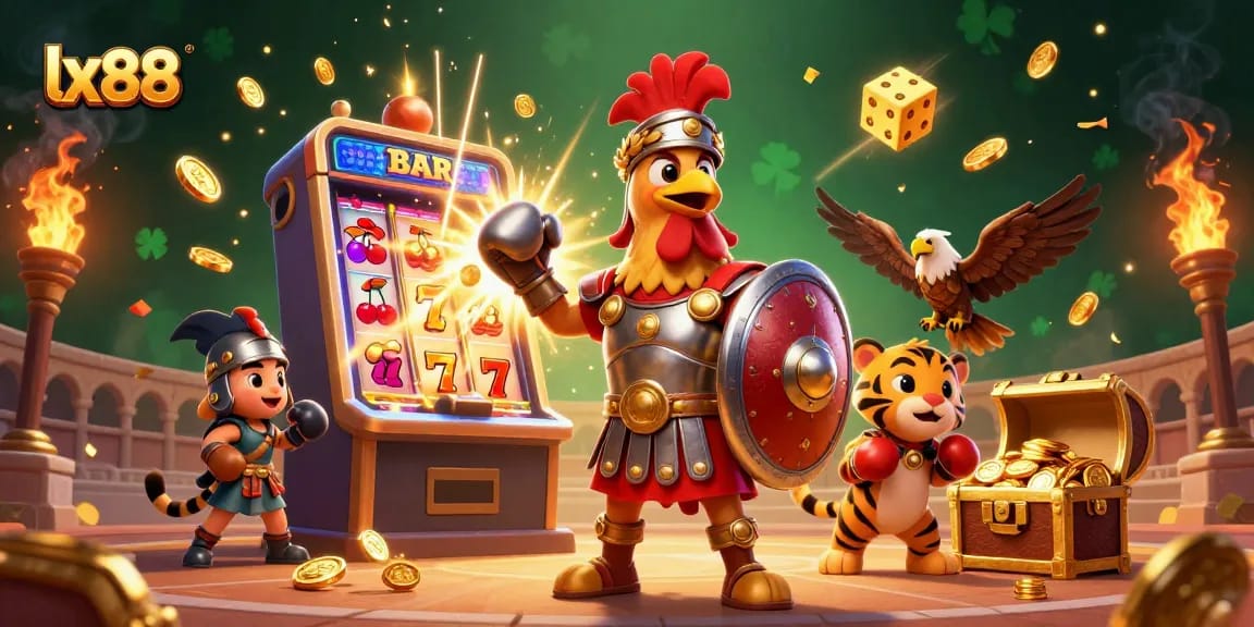 Spin to win jackpots at lx88 with a daring gladiator rooster and thrilling casino elements!