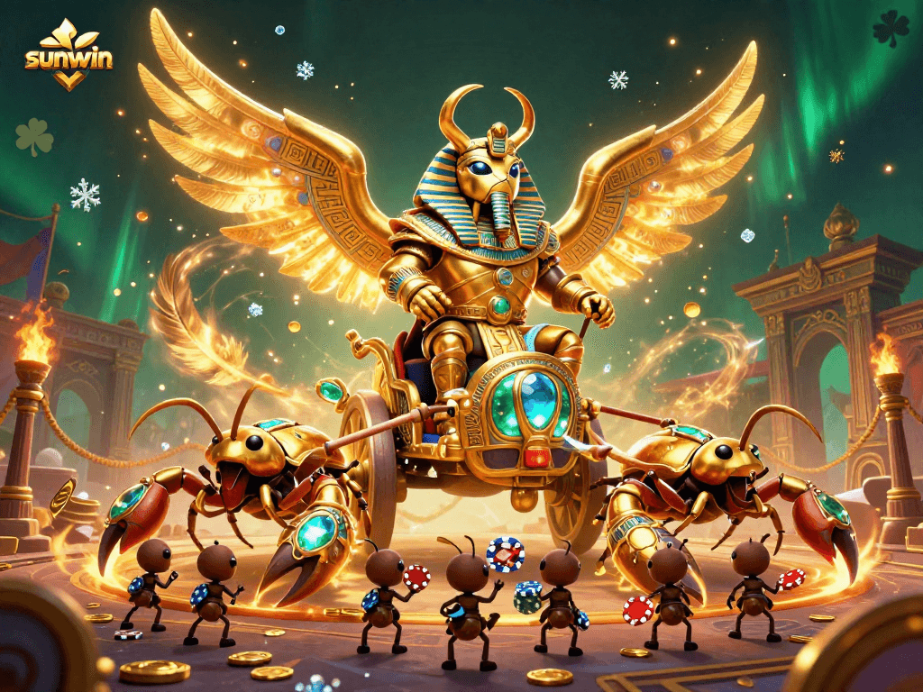 Engage in thrilling gameplay at sunwin with a dynamic casino scene featuring a 3D beetle and vibrant betting elements.