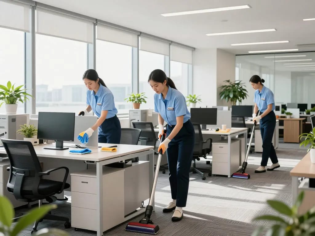 Professionelles Reinigungsteam führt Gebäudereinigung für Unternehmen in Münster durch und verbessert Büroräume mit Liebe zum Detail.