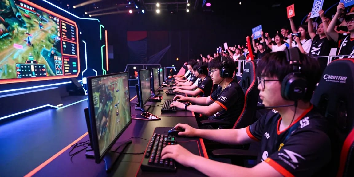 FAFA 828 gamers competing in an exciting eSports arena with vibrant visuals