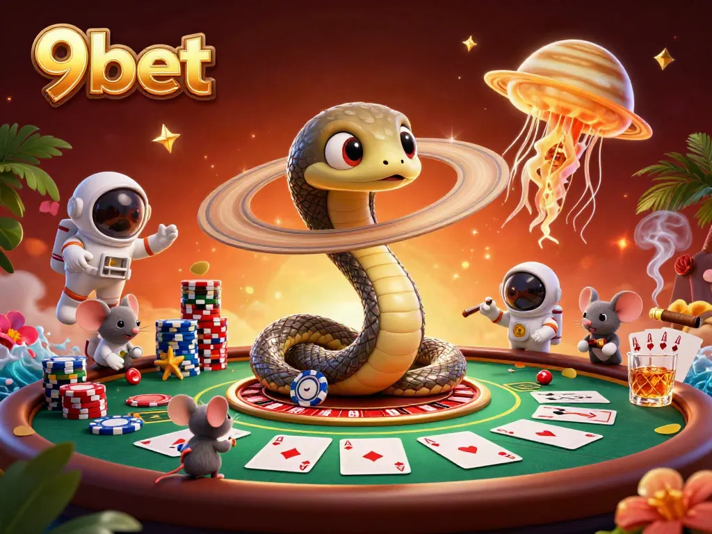 Experience thrilling gameplay at 9bet with a vibrant 3D illustration of cosmic gambling fun.
