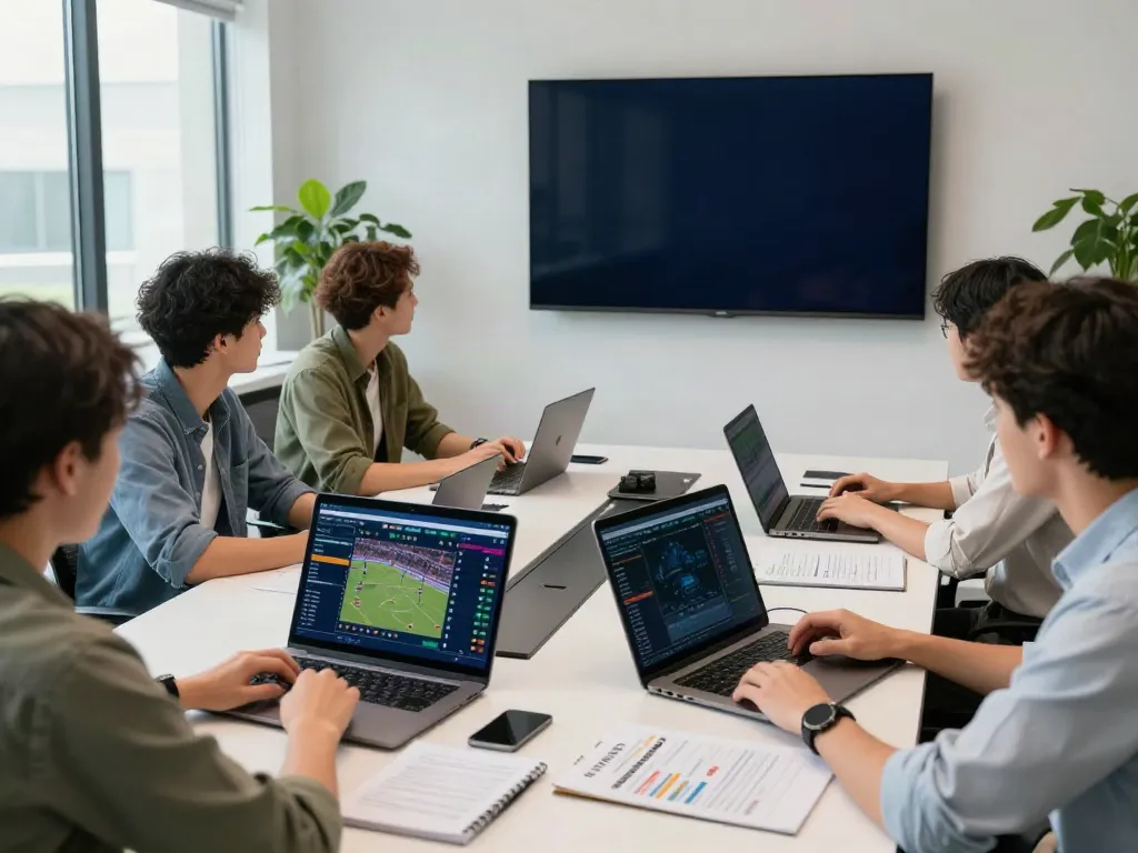 Team discussing strategies for Alternatif Bola88 in a modern office.