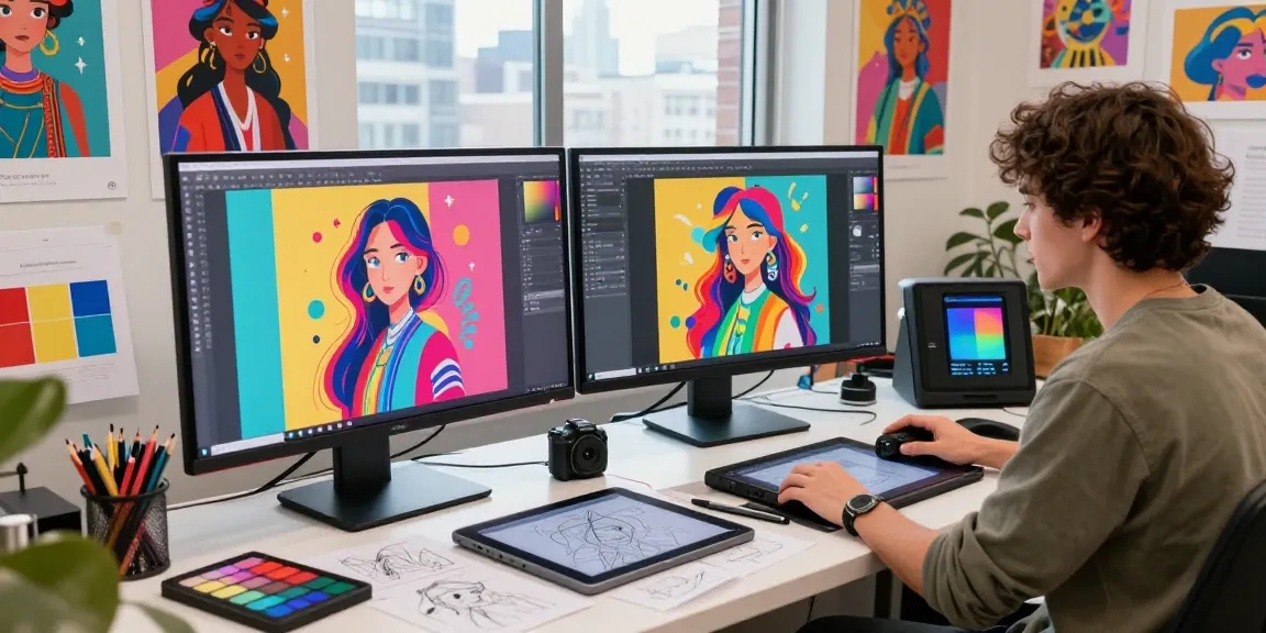 Creating vivid artwork with an NSFW AI generator in a bright studio.