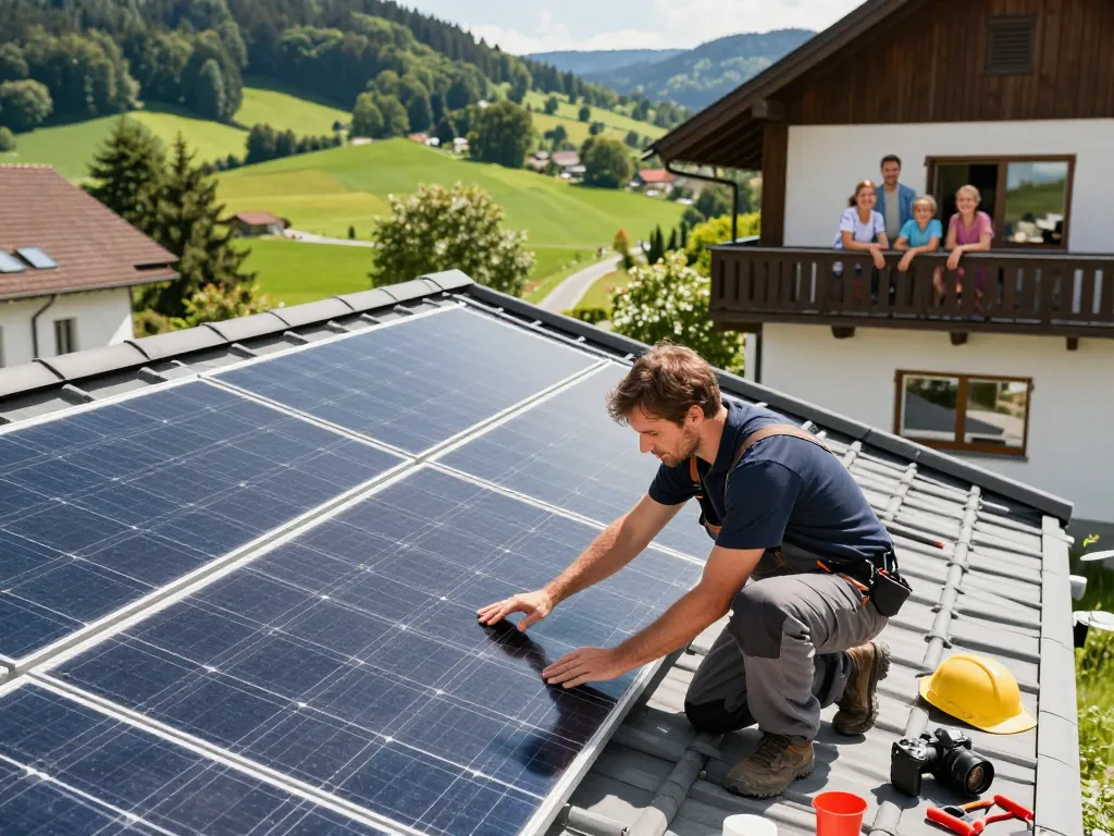 Photovoltaik Bayern Installation auf einem Dach in Bayern zur Förderung der Nachhaltigkeit.