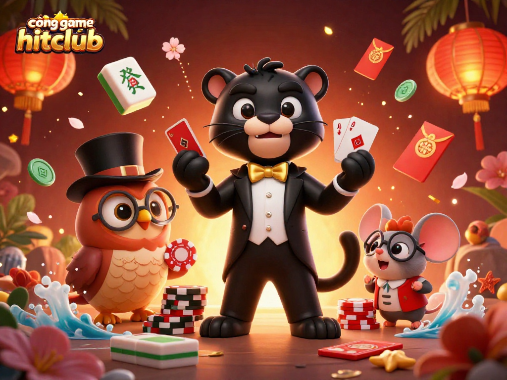Experience excitement at cổng game hitclub with stylish characters surrounded by vibrant gaming elements.