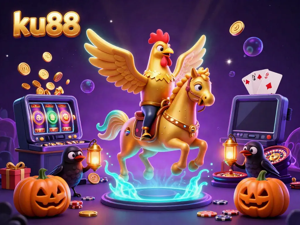 Experience the thrill of gaming with ku88 in a vibrant casino scene showcasing slot games and magical effects.