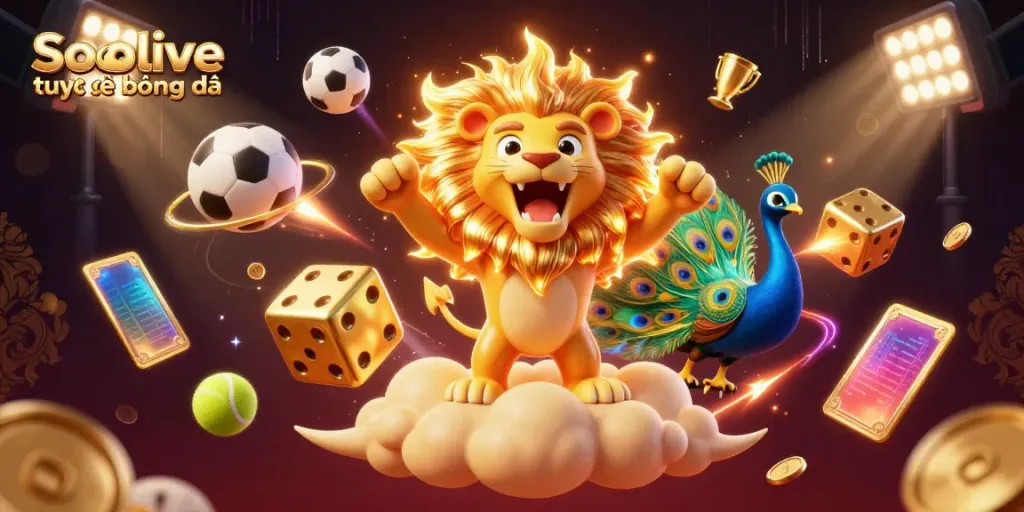 Experience Socolive trực tiếp bóng đá with dynamic sports elements and immersive action in this vibrant illustration.