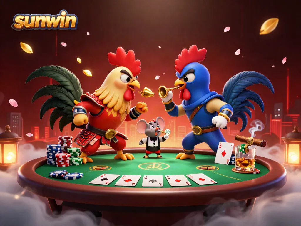 Experience thrilling action with sunwin’s dynamic roosters and casino elements in a packed scene.