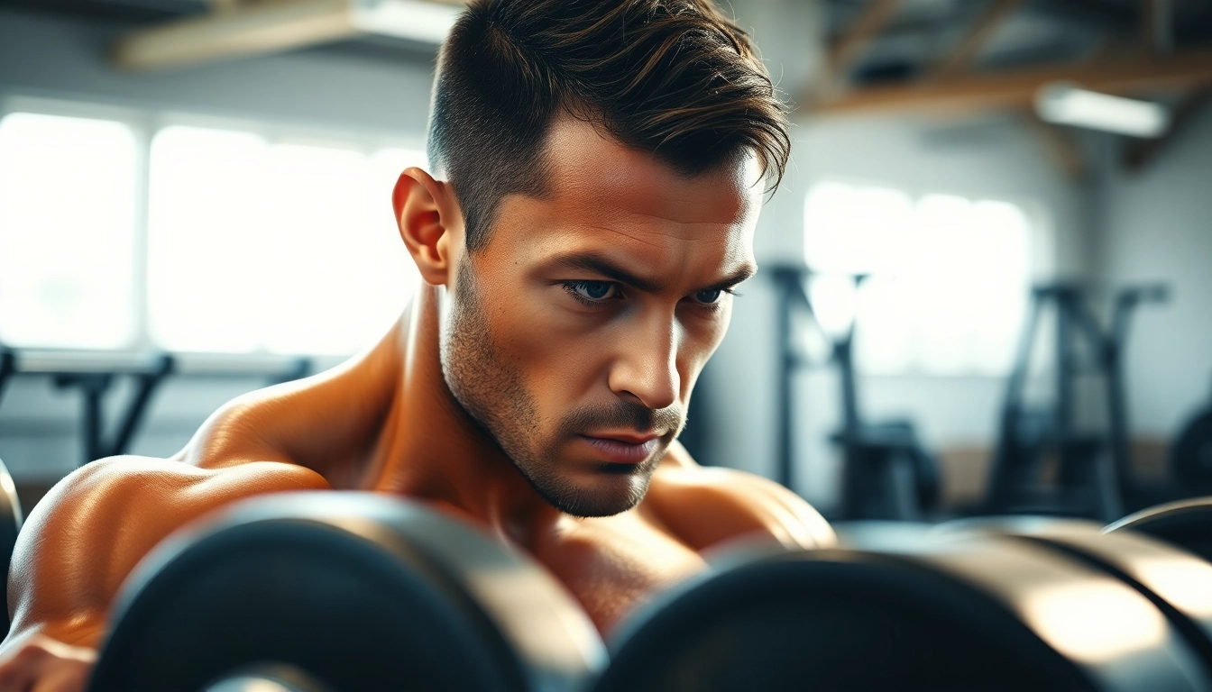 Clenbuterol kaufen: Ein Athlet hebt Gewichte im Fitnessstudio mit Entschlossenheit.