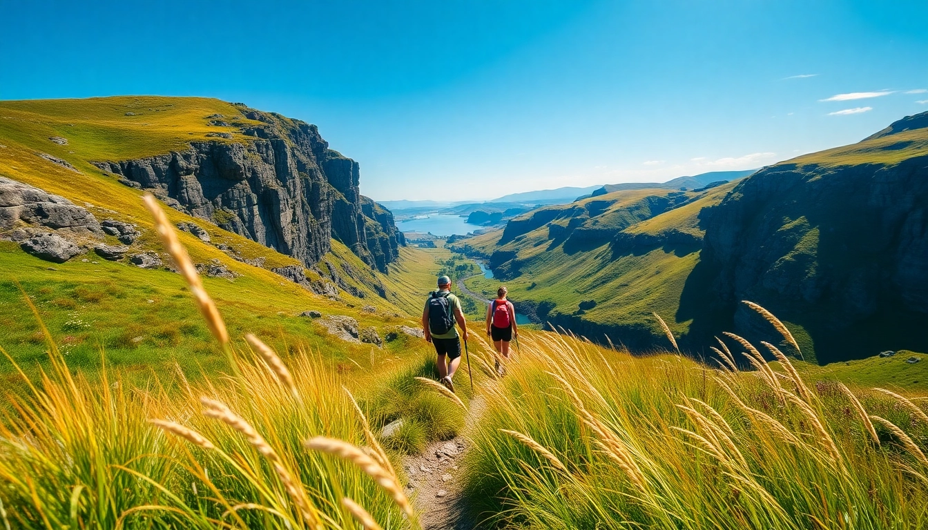Wandern Irland Urlaub: Geniessen Sie die atemberaubende irische Landschaft mit Wanderern auf dem Pfad.