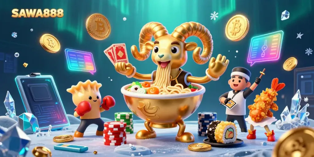 Experience the thrill of SAWA888 with engaging 3D casino characters and dynamic gaming elements.