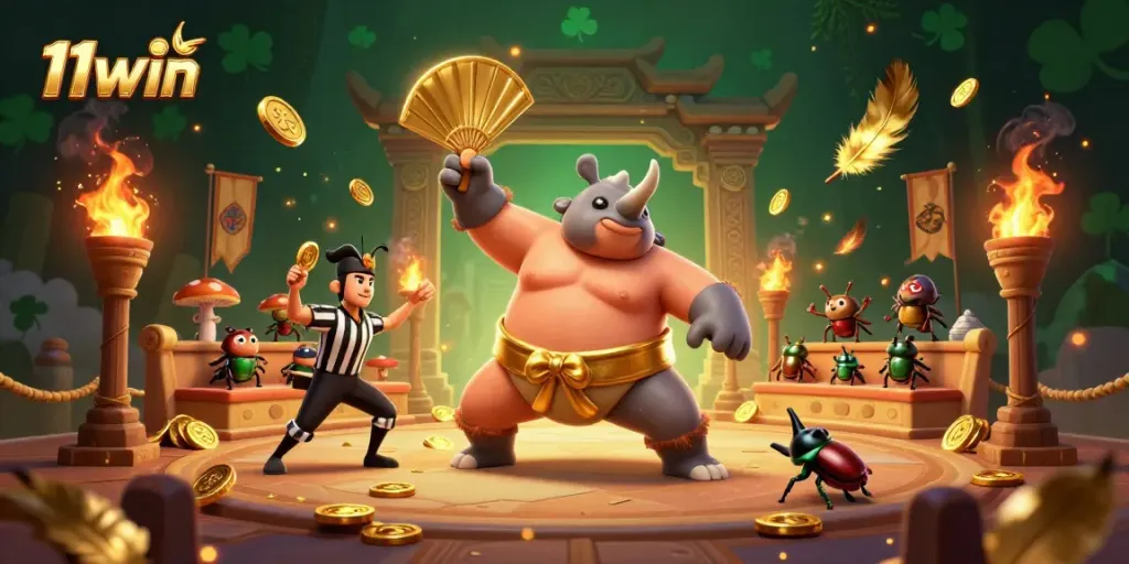 Win big with 11win as a rhinoceros beetle sumo champions up in a dynamic casino scene.