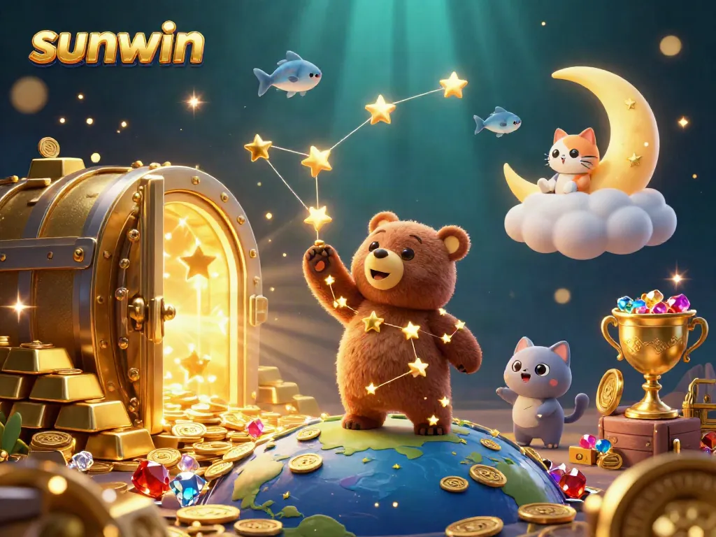 Experience the excitement of sunwin as stars and treasures come to life in a vibrant casino scene.