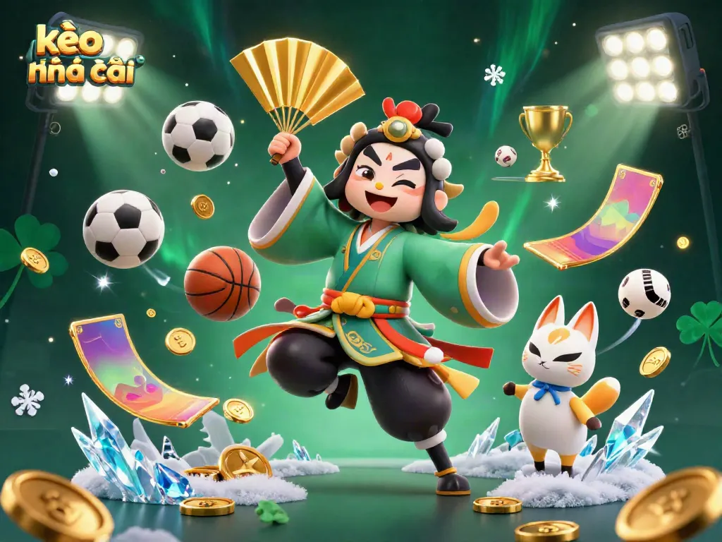 Engaging scene showcasing kèo nhà cái with dynamic sports elements and characters, illustrating betting excitement.
