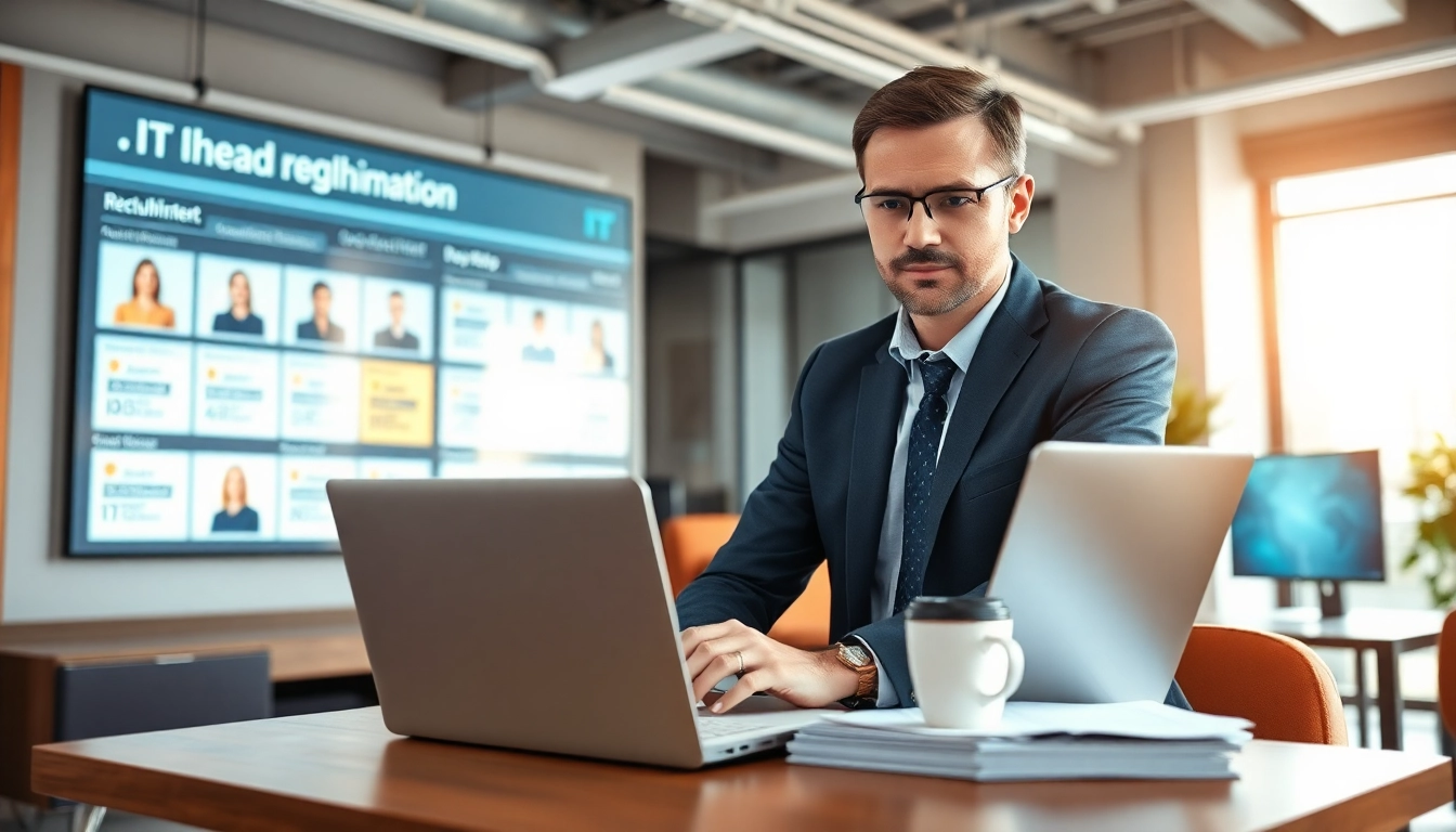 Headhunter IT in a modern office environment analyzing candidate profiles.