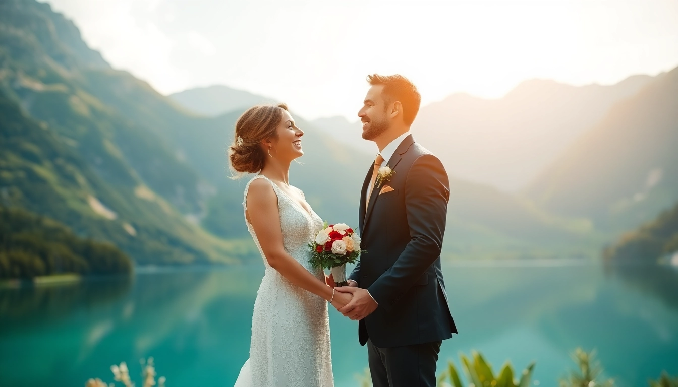Hochzeitsfotograf Schliersee fängt lachendes Paar vor malerischer Kulisse ein.
