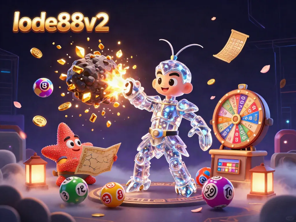 Experience excitement with lode88v2 as a galactic samurai shrimp battles through gems and tickets in a vibrant casino world.