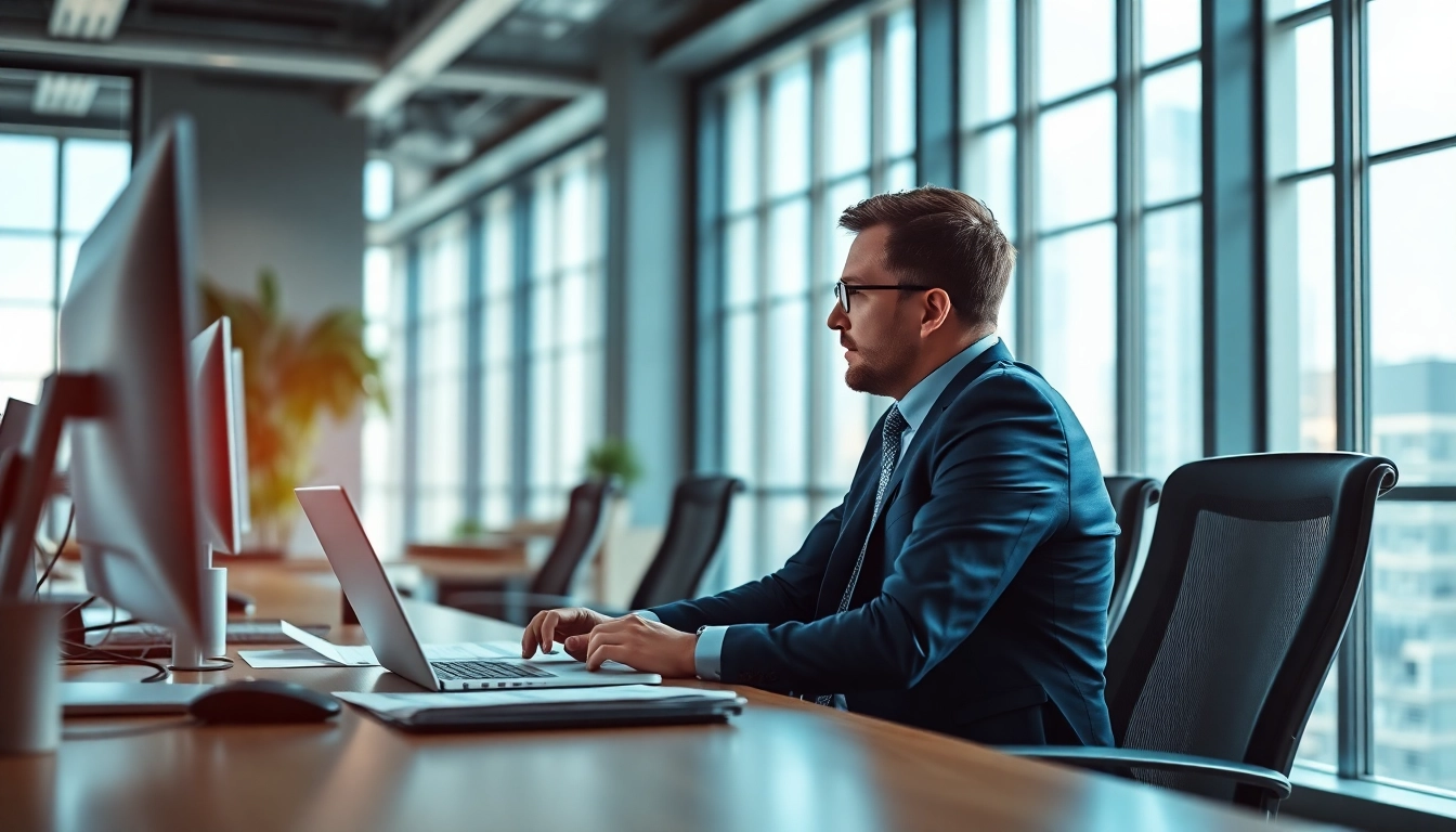 Headhunter IT berät in einem modernen Büro mit Laptop und Rekrutierungsunterlagen.