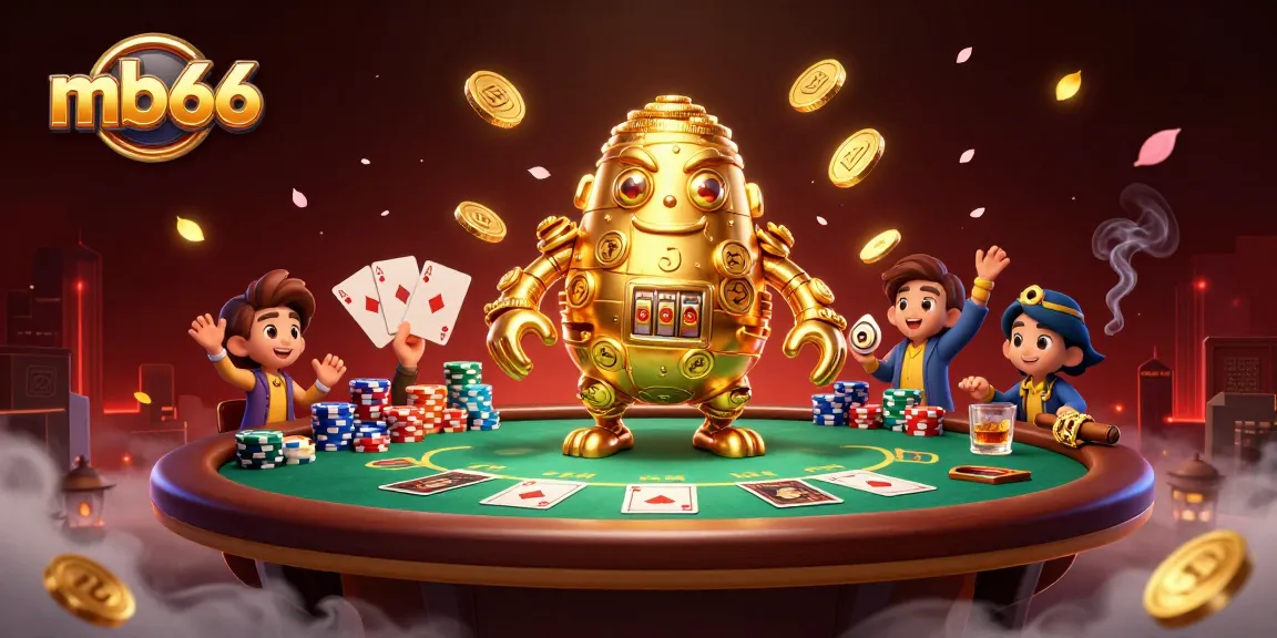 Play at mb66 and encounter the golden golem with vibrant poker elements and dynamic casino atmosphere.