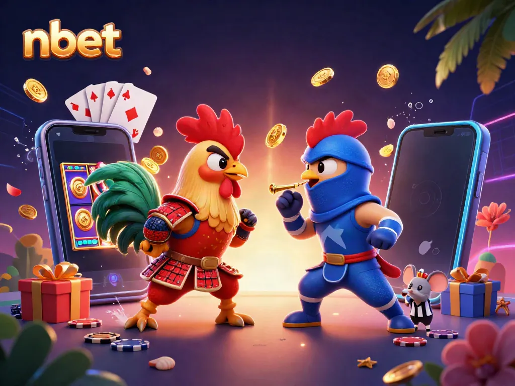 Experience exhilarating wins at nbet with dynamic cartoon roosters amidst gambling excitement.