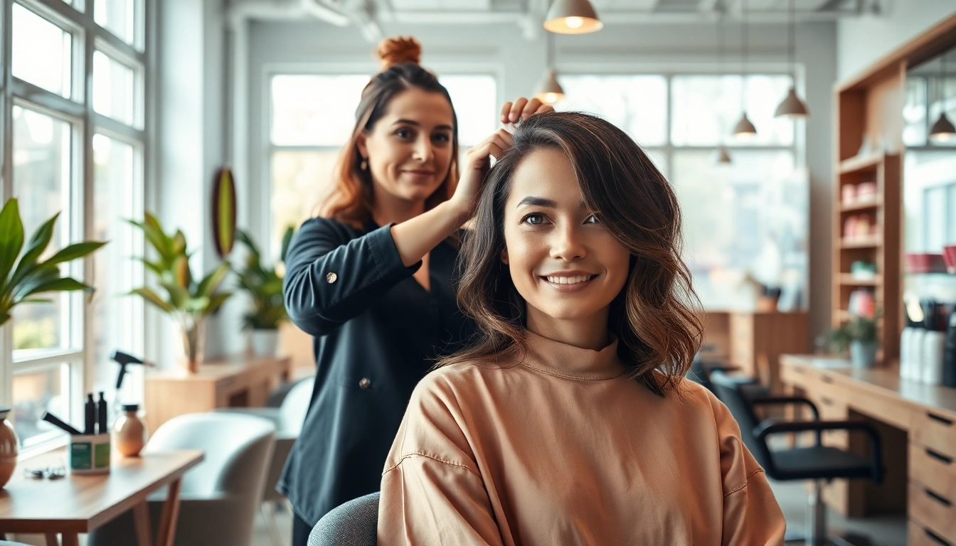 parrucchiere donna in a chic salon showcasing a haircut by a professional stylist