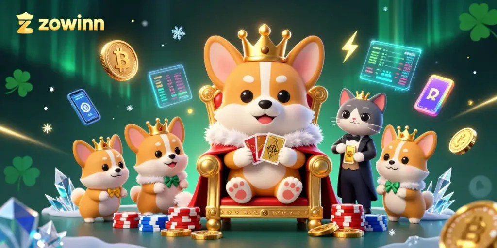 Zowinn offers an enchanting royal gaming experience with a corgi king, vibrant casino elements, and captivating crypto features.