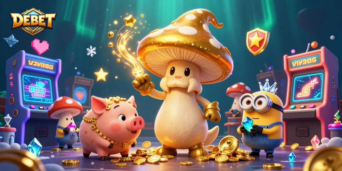 Experience thrilling casino adventures with DEBET's animated characters and gambling elements.