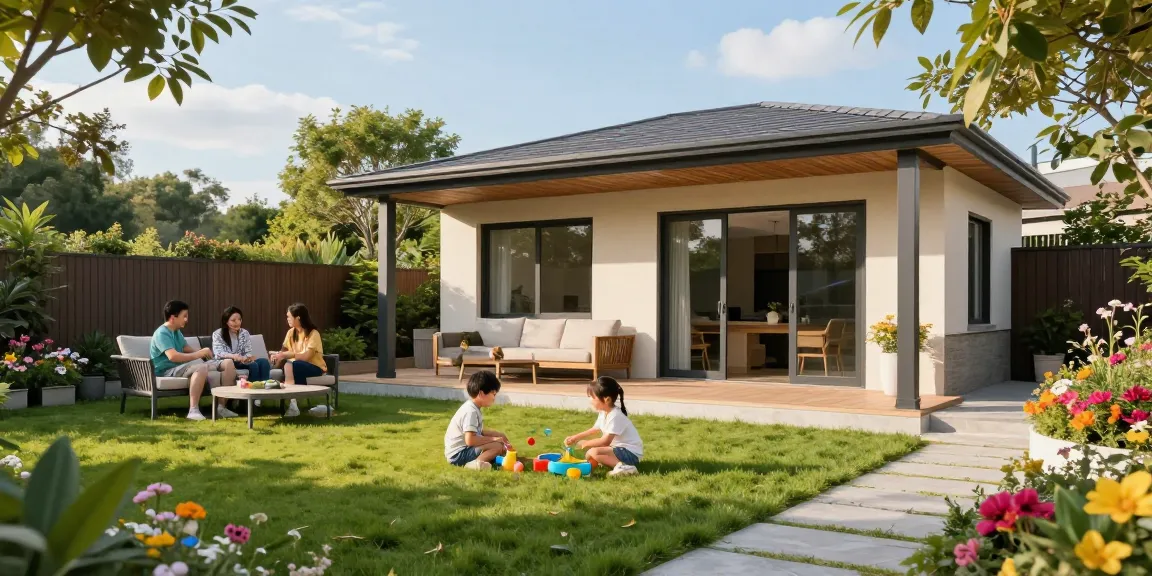 Freistehende Terrassenüberdachung, ideal für entspannte Familienzeiten im Garten.