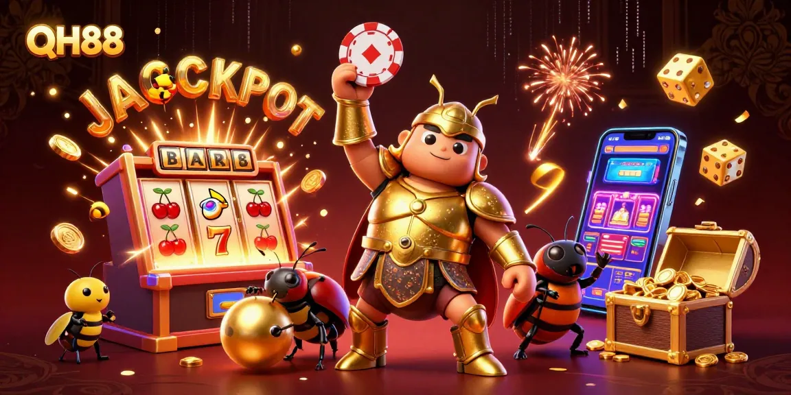 Experience the excitement of QH88 with vibrant characters celebrating a casino jackpot.