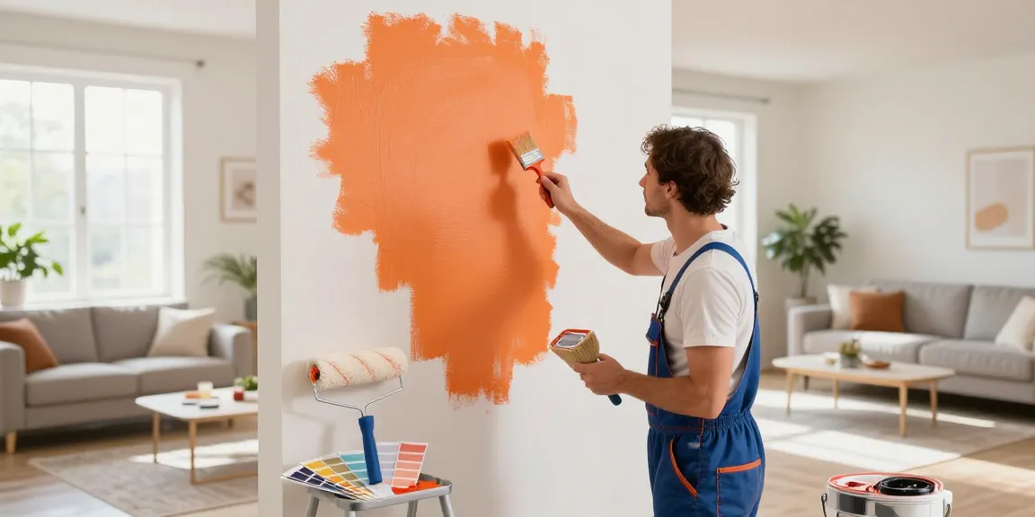 Bester Maler in Heidelberg bei der Anwendung frischer Farben in einem Wohnzimmer.
