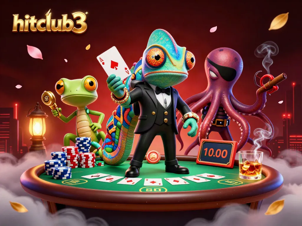 Catch winning strategies at hitclub3 with a vibrant casino scene featuring poker action and lively characters.