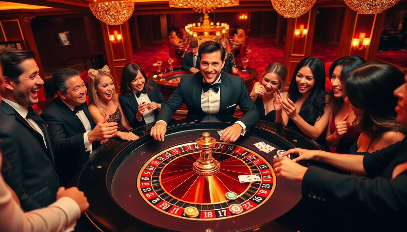 Players enjoying a lively roulette game at https://rr88a.us.com/ in a luxurious casino setting.