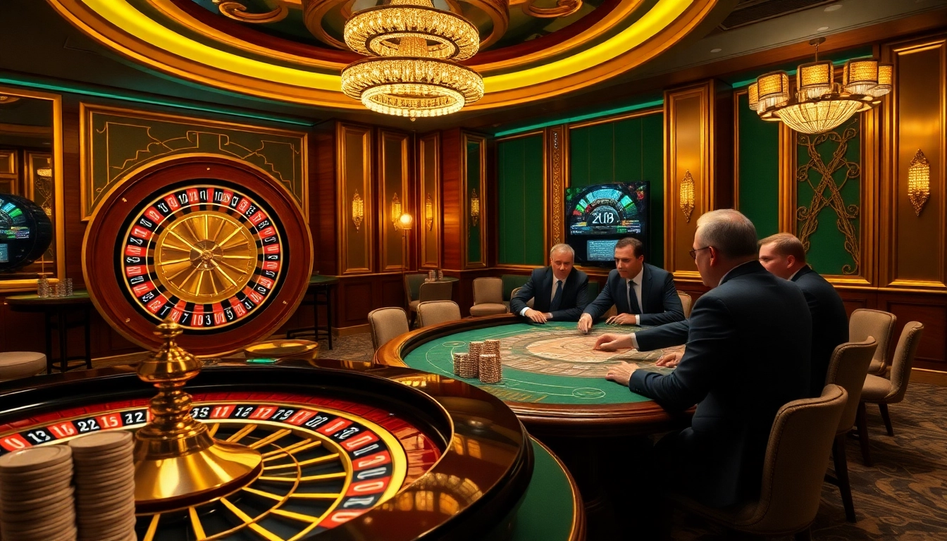 KJC players engaging in an exciting poker game at a luxurious casino table.