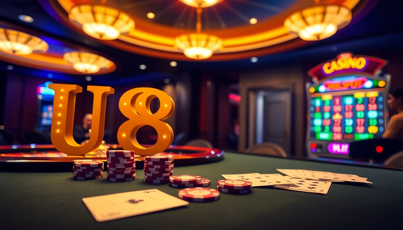 Experience the excitement of UU88 at a luxury casino with poker chips and roulette.
