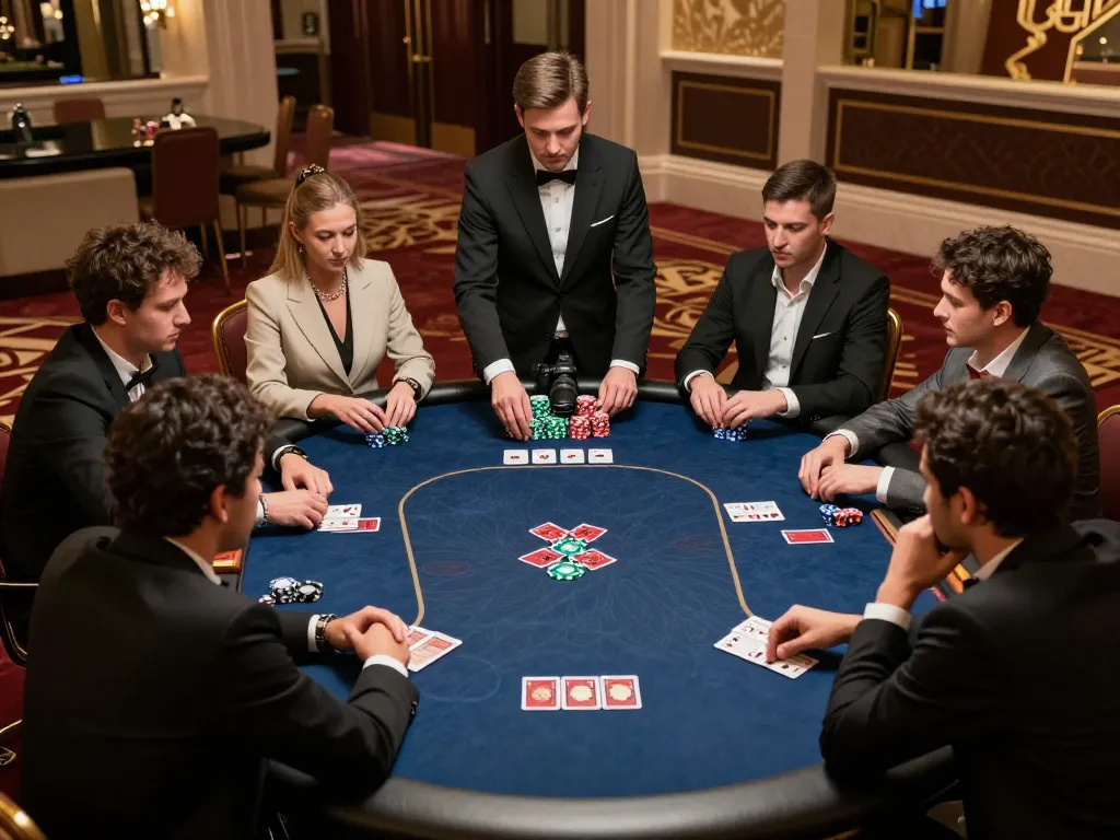 Players engaging in a high-stakes poker game at max88net casino with keen focus on strategy.