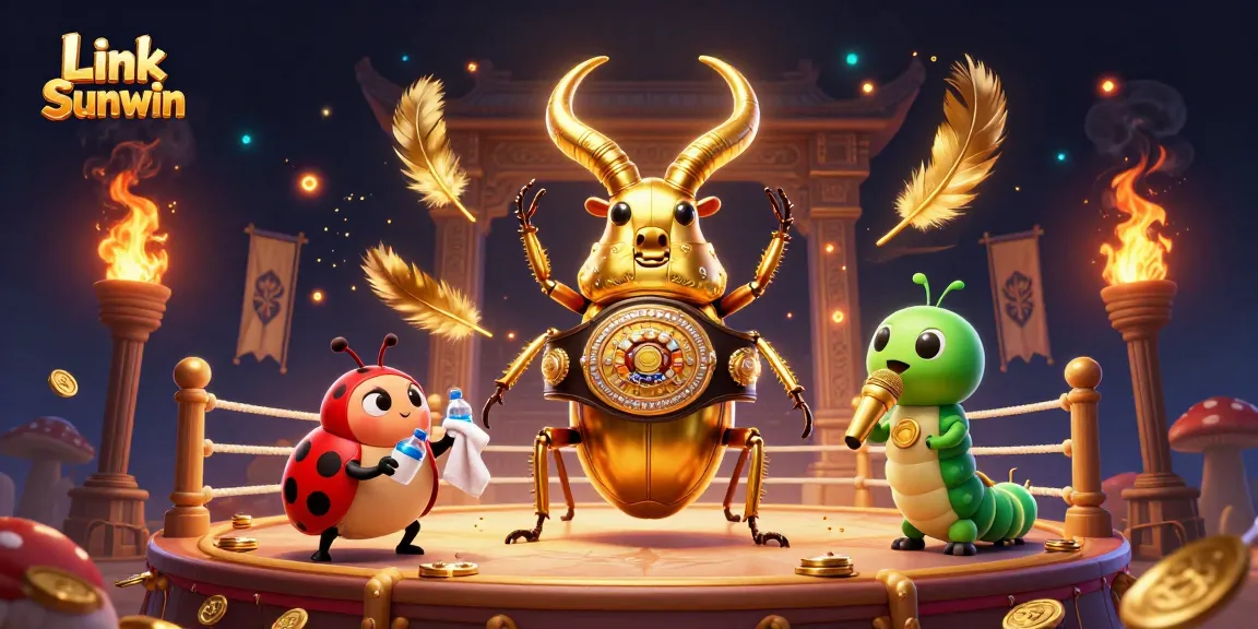 Experience exciting gameplay with Link Sunwin as a golden stag beetle battles in a casino arena.