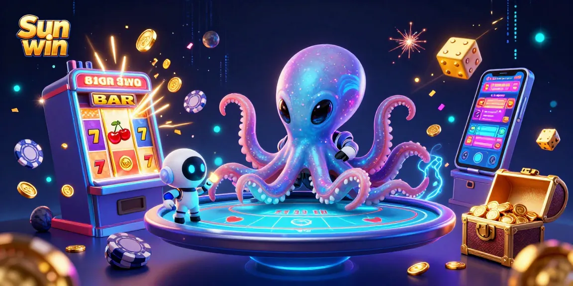 Experience exciting gameplay at Sun win with alien octopus and jackpot elements in a vibrant casino setting.