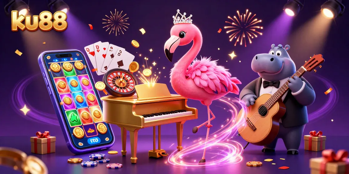 Experience excitement at ku88 with vibrant 3D cartoon casino characters and game elements.