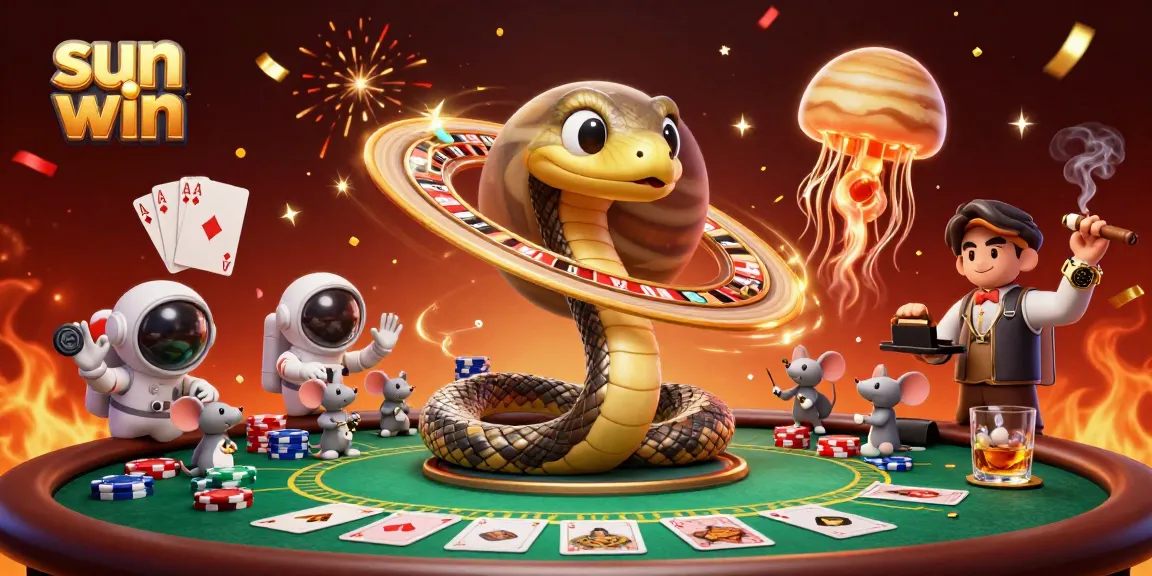 Experience the excitement of sun win with a cosmic casino scene filled with action and vibrant colors.